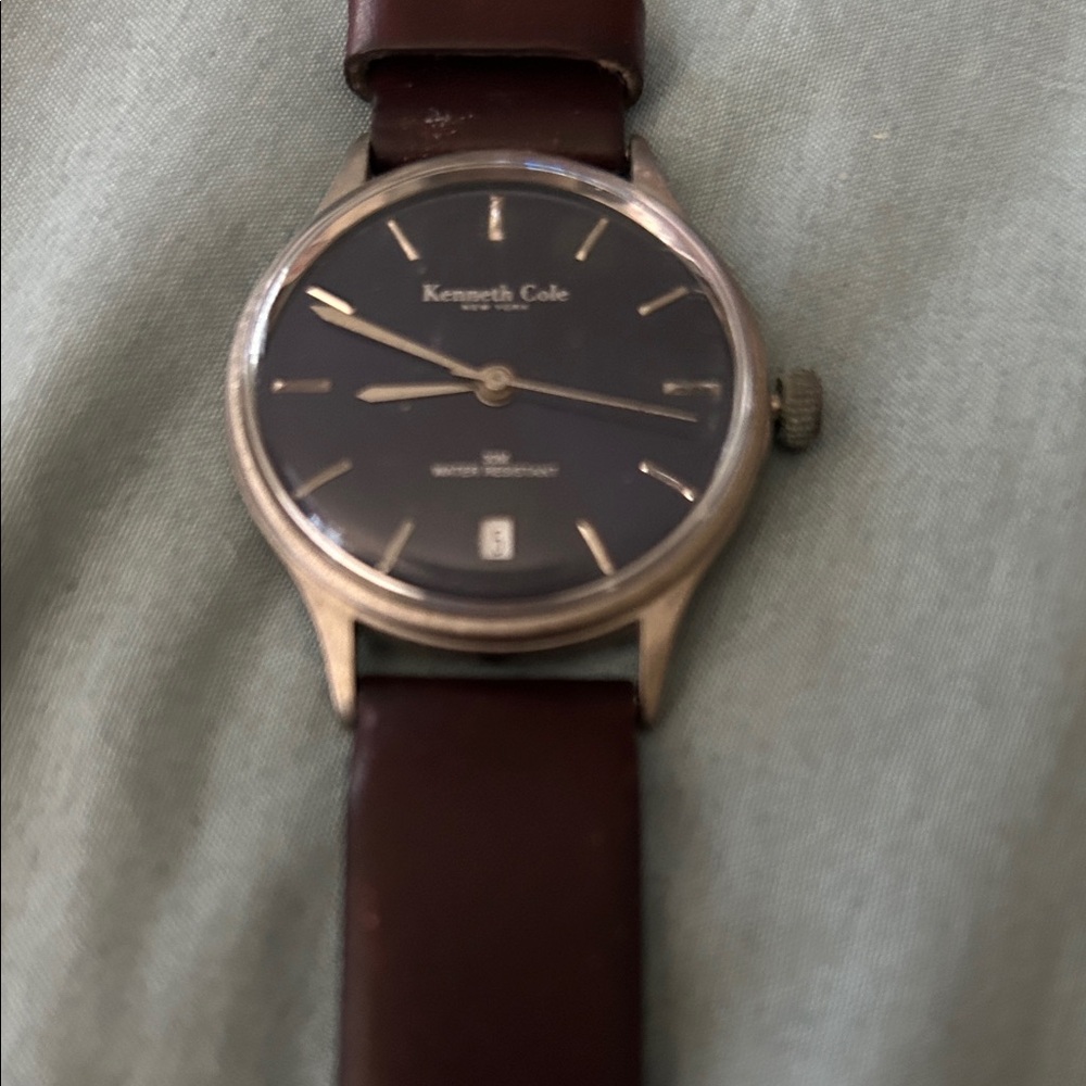 Kenneth Cole Brown Leather Strap Watch with Dark Dial